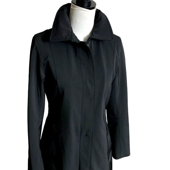 L8 Womens Raincoat Black Trench Size S Mid Length Slicker Spring Water Resistant - Picture 6 of 16